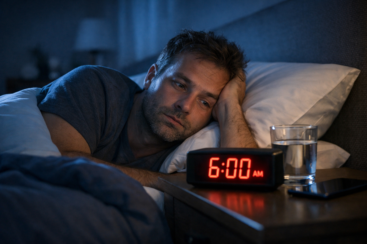 Person waking up tired after sleeping six hours
