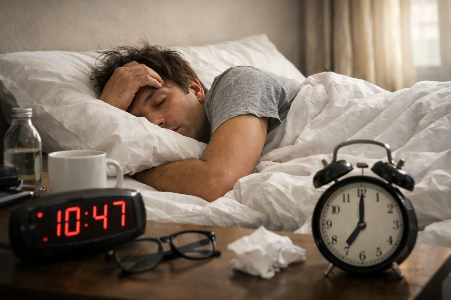 Person trying to catch up on lost sleep in the morning