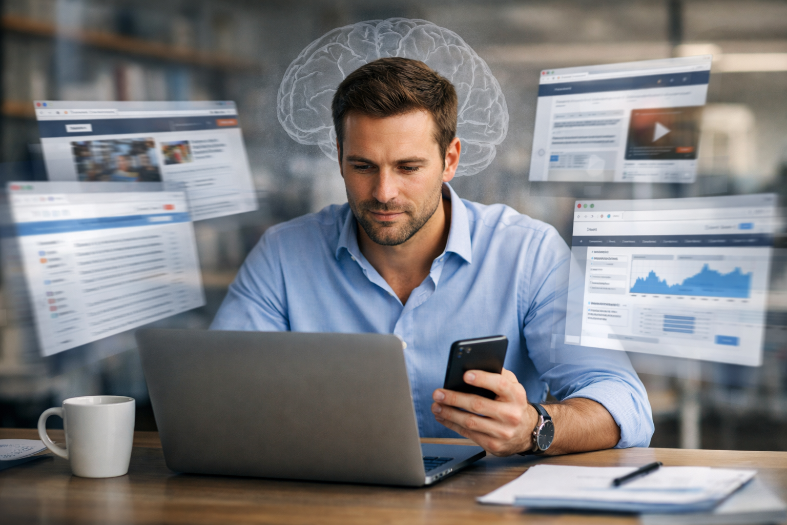 Multitasking effect on brain from switching between digital tasks