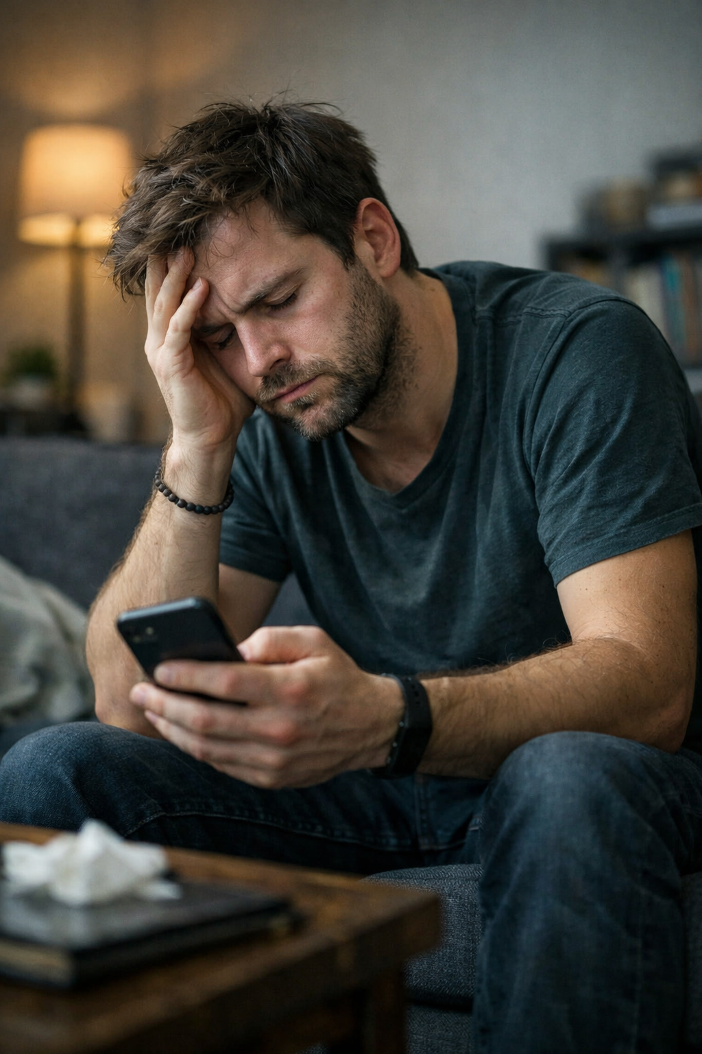 Person scrolling on a phone while feeling mentally drained and unfocused
