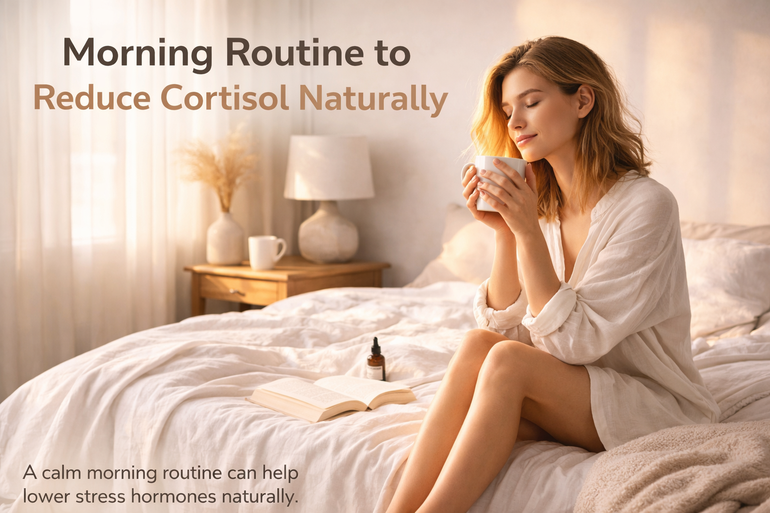 morning routine to reduce cortisol naturally woman sunlight