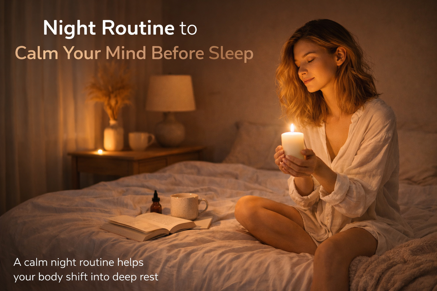 night routine to calm mind before sleep woman relaxing